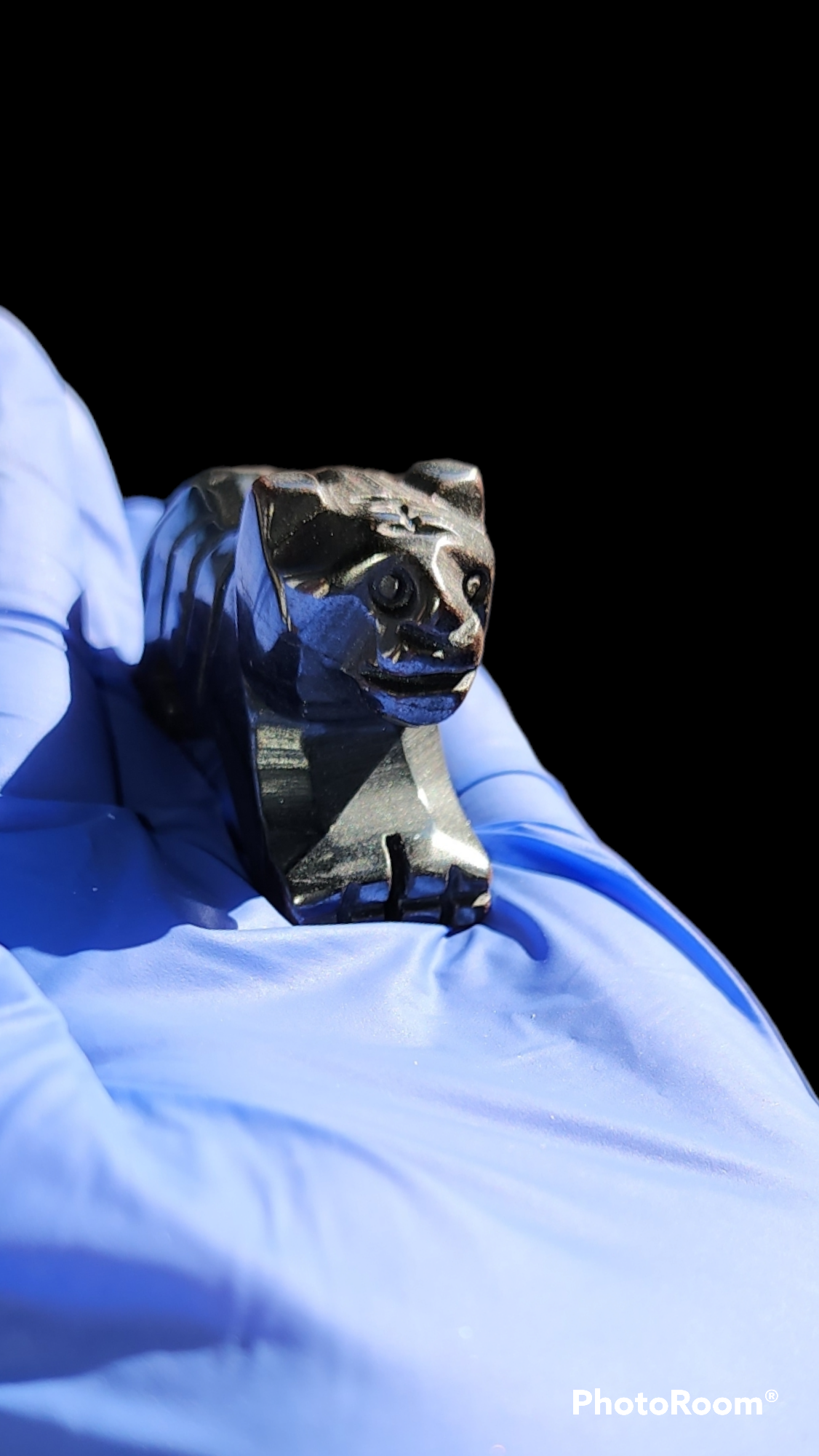 Handcrafted Hematite Tiger Carving - Reiki Infused - Crystal Animal Sculpture