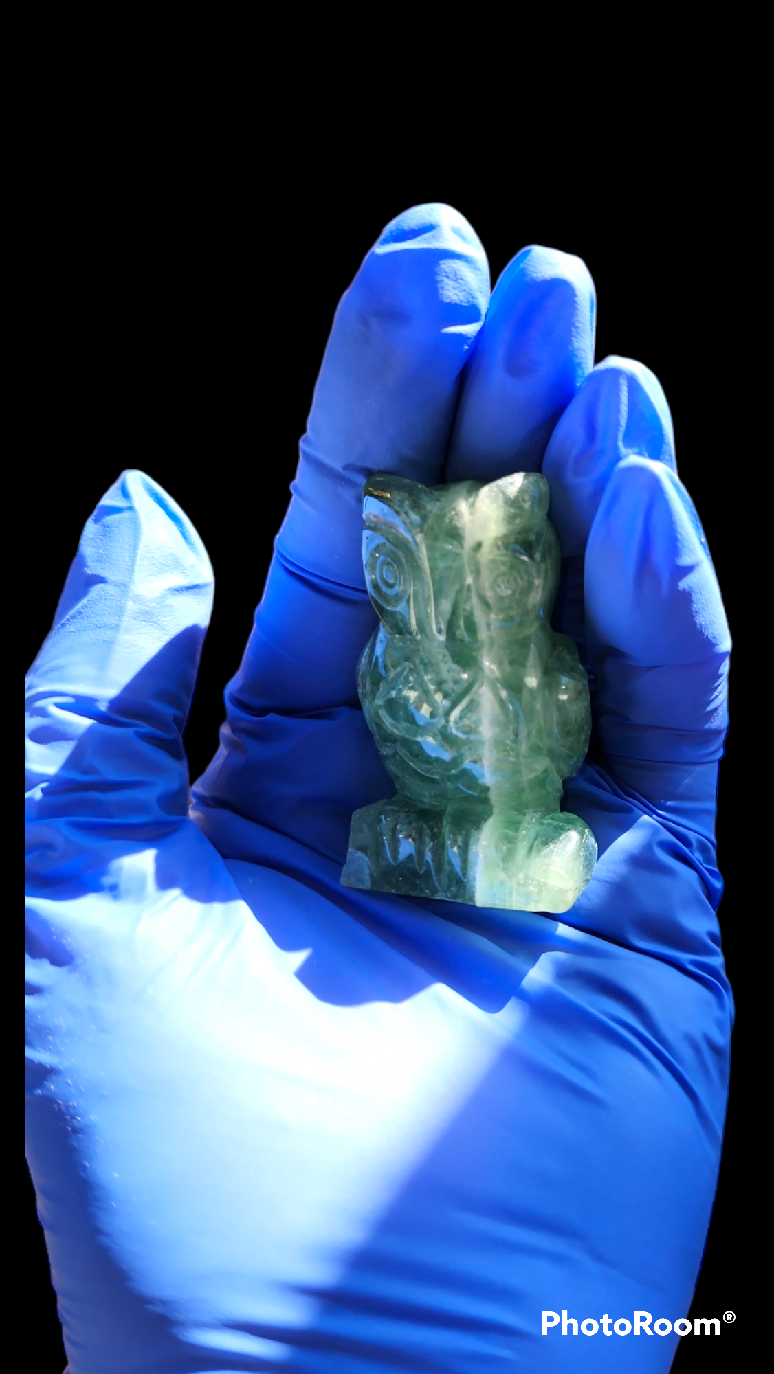 Handcrafted Green Fluorite Crystal Owl Carving - Reiki Infused - Animal Sculpture