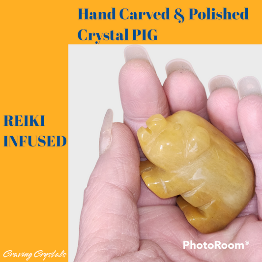 Handcrafted Yellow Jade Crystal Pig Carving for Abundance & Prosperity - Reiki Infused