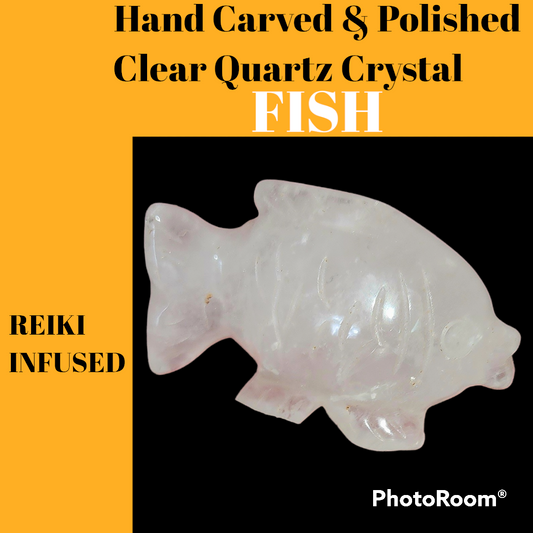 Handcrafted Clear Quartz Crystal FISH Carving - Reiki Infused