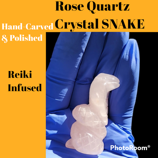 Handcrafted Rose Quartz Crystal Snake Carving - Reiki Infused