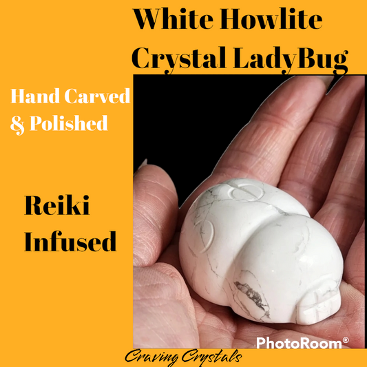 Handcrafted White Howlite Crystal LadyBug Carving - Reiki Infused