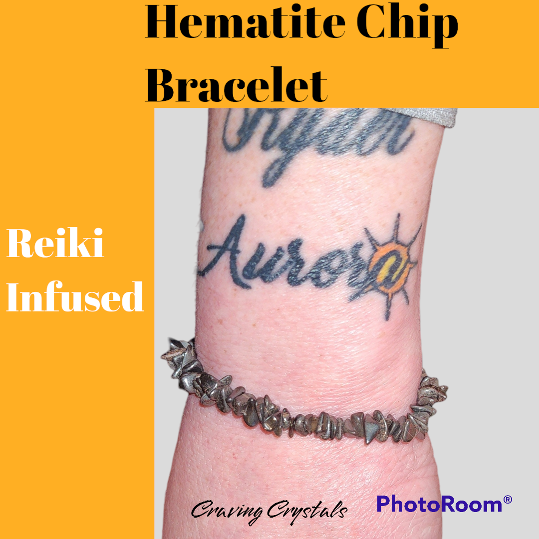 Handmade Reiki Charged Gemstone Chip Bracelets (Amethyst, Hematite, Citrine, Aquamarine)