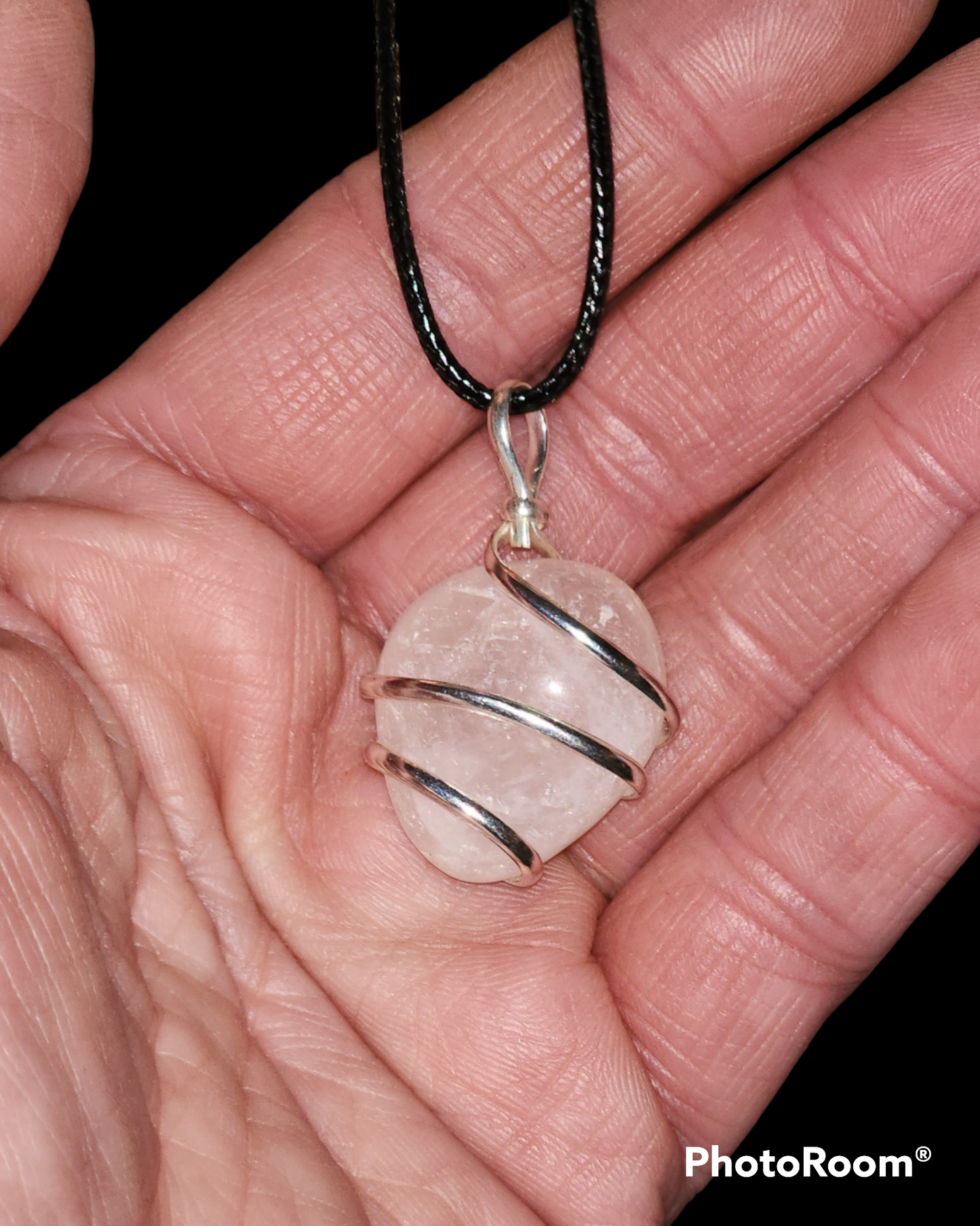 Clear Quartz Tumbled Crystal w/ Silver Wire Wrapping Necklace - Reiki Infused