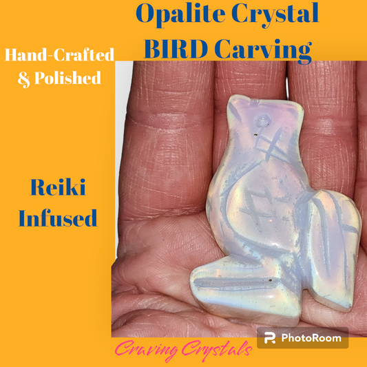 HandCarved and Polished Opalite Crystal Bird Sculpture Infused with Reiki
