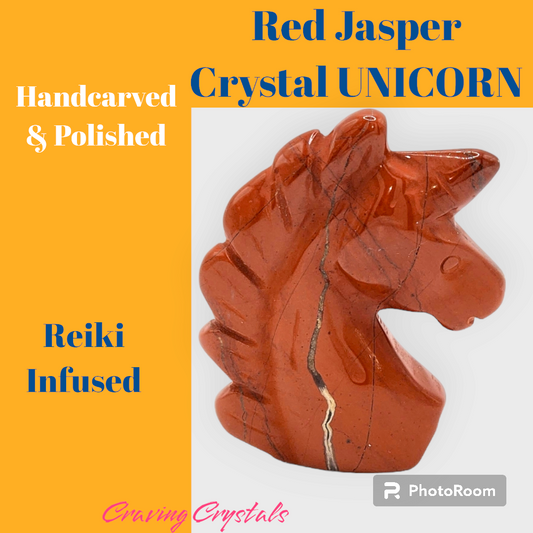Handcrafted Red Jasper Crystal Unicorn Head Sculpture | Reiki Charged