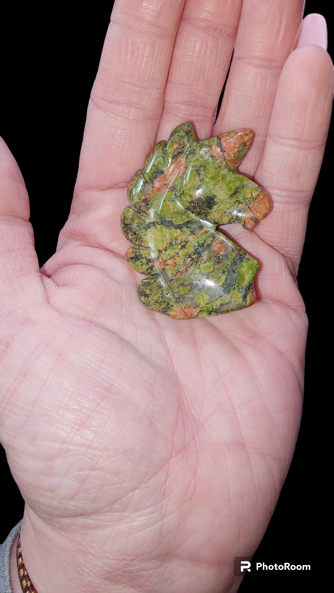 Handcrafted Unakite Crystal Unicorn Head Sculpture | Reiki Charged