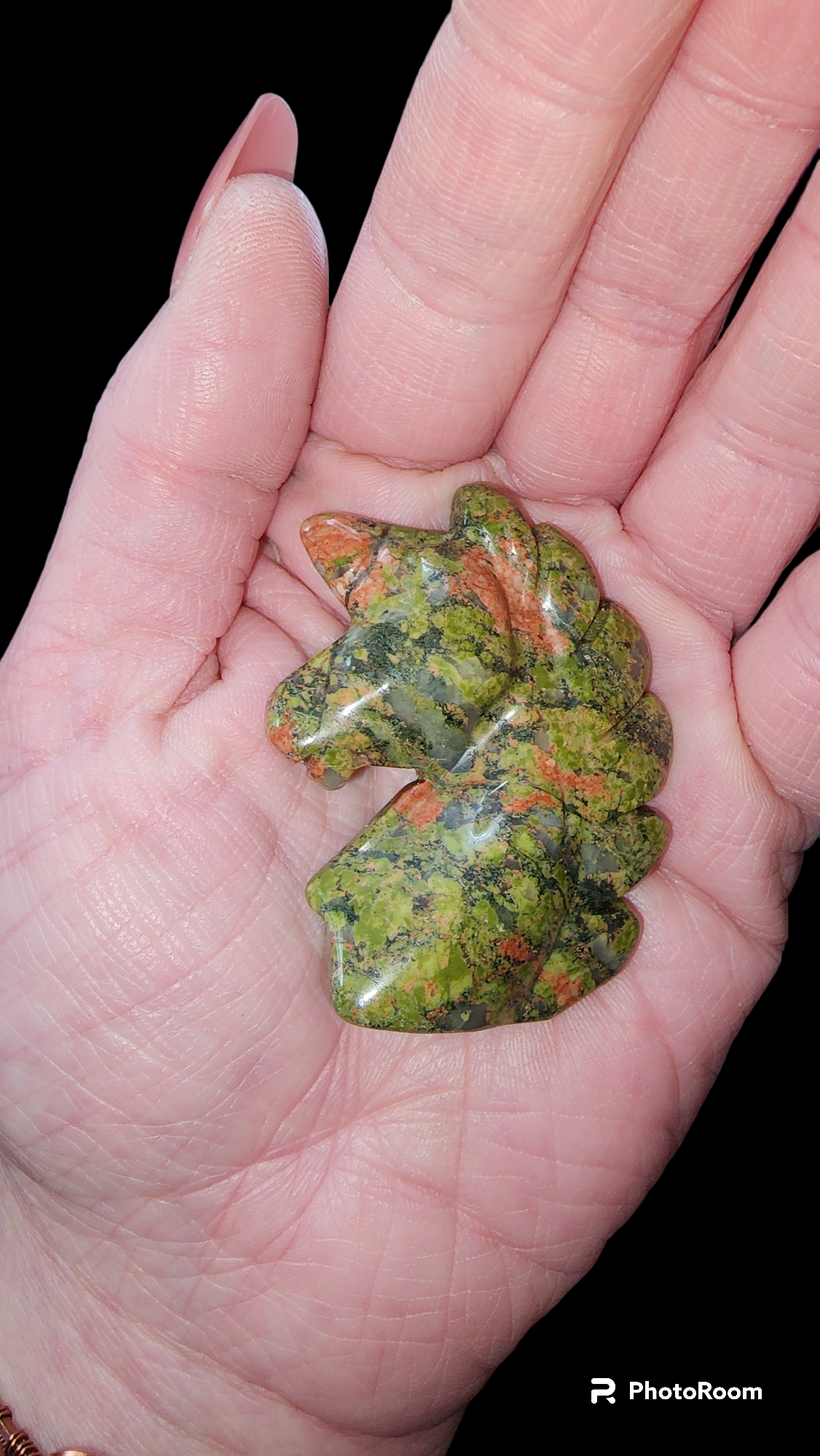Handcrafted Unakite Crystal Unicorn Head Sculpture | Reiki Charged