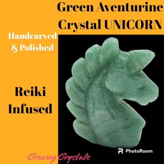 Handcrafted Green Aventurine Crystal Unicorn Head Sculpture | Reiki Charged