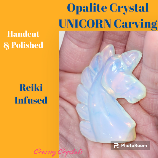 Handcrafted Opalite Crystal Unicorn Head Sculpture | Reiki Charged
