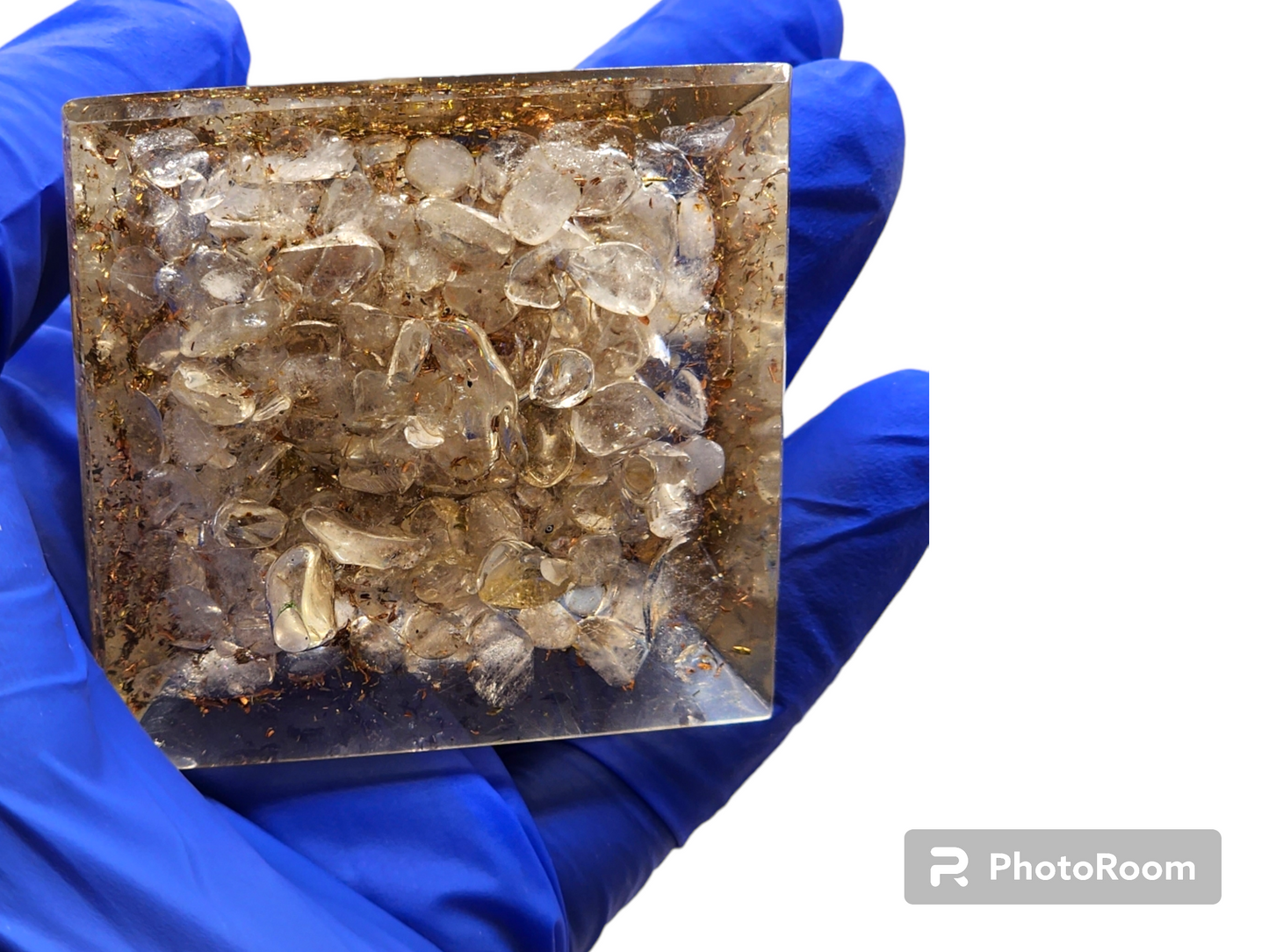 Orgonite Pyramid w/ 100 Crystal Quartz Chip Tree - Reiki Infused