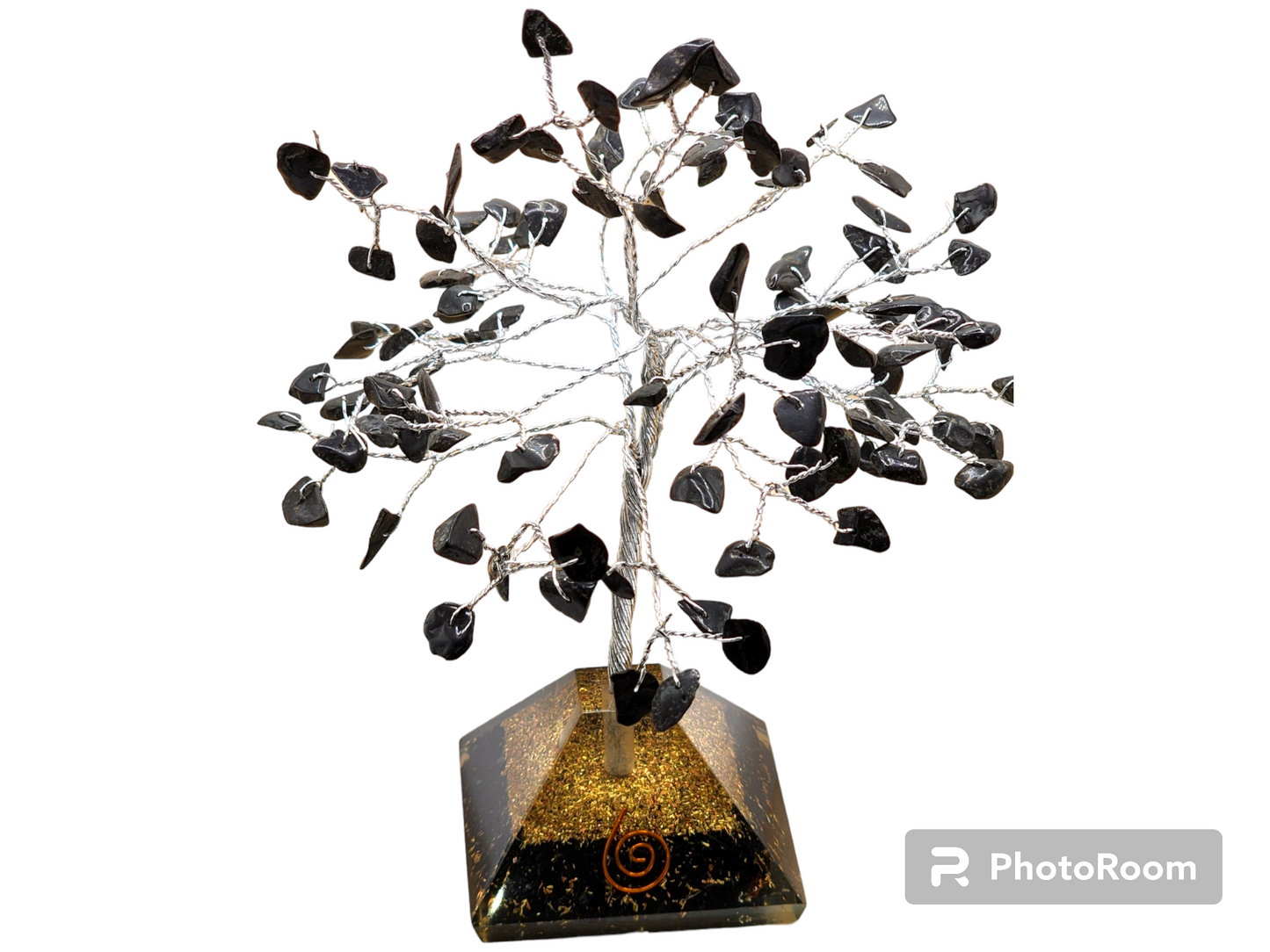 Orgonite Pyramid Base w/ 100 Black Tourmaline Chip Tree - Reiki Infused
