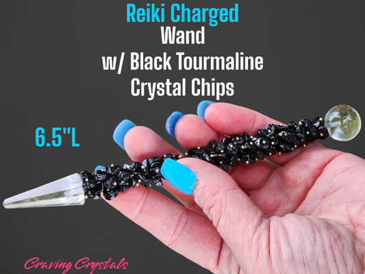 Black Tourmaline Crystal Wand | Reiki Charged