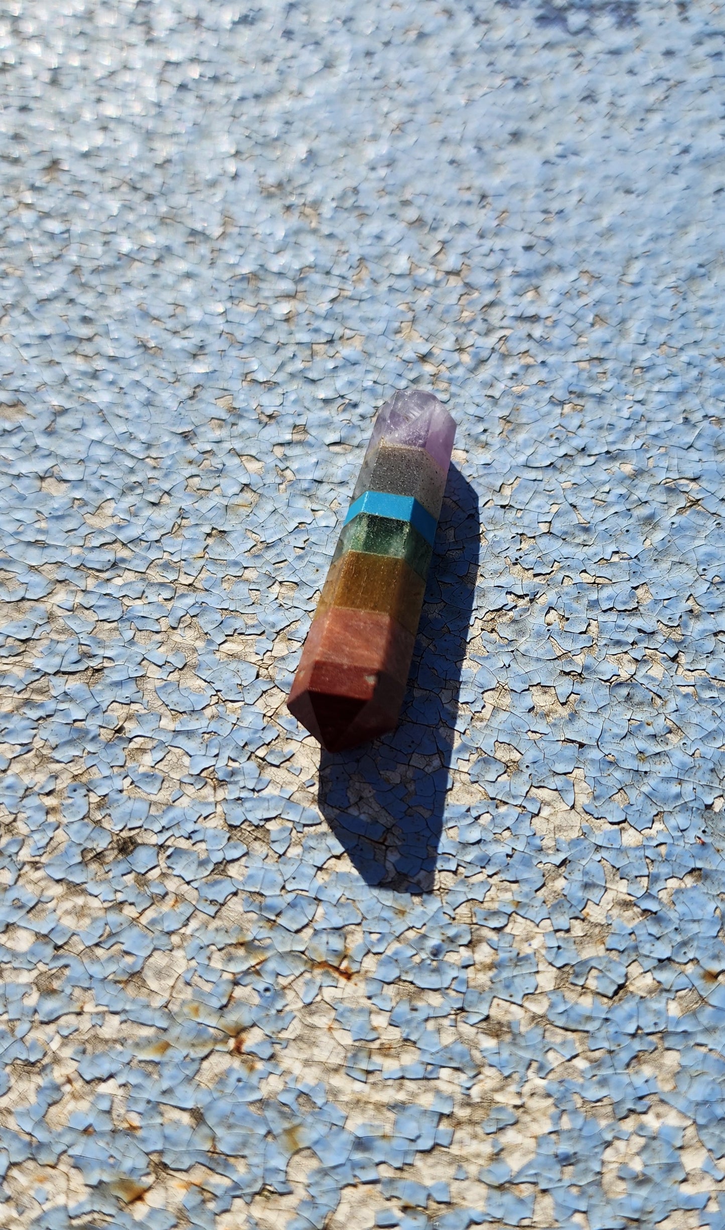 7 Stone Chakra Mini Double Terminated Crystal Wand 1" Avg - Reiki Infused