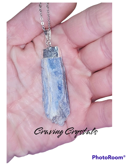 Blue Kyanite Point Pendant with Silver Bail Necklace / 1"-2" AVG / Reiki Infused