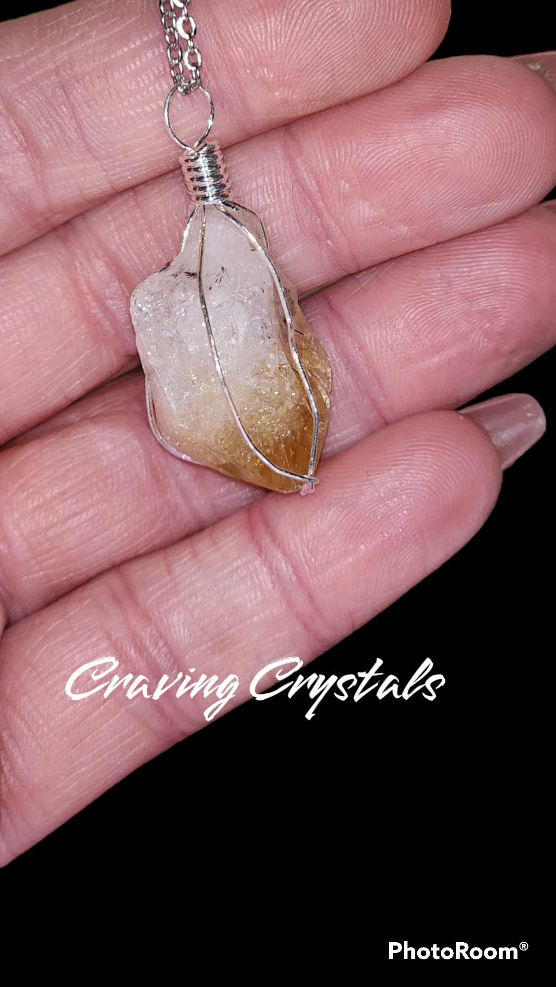 Citrine Point Pendant Necklace with Silver Wire Cage 1"-2" AVG Reiki Infused