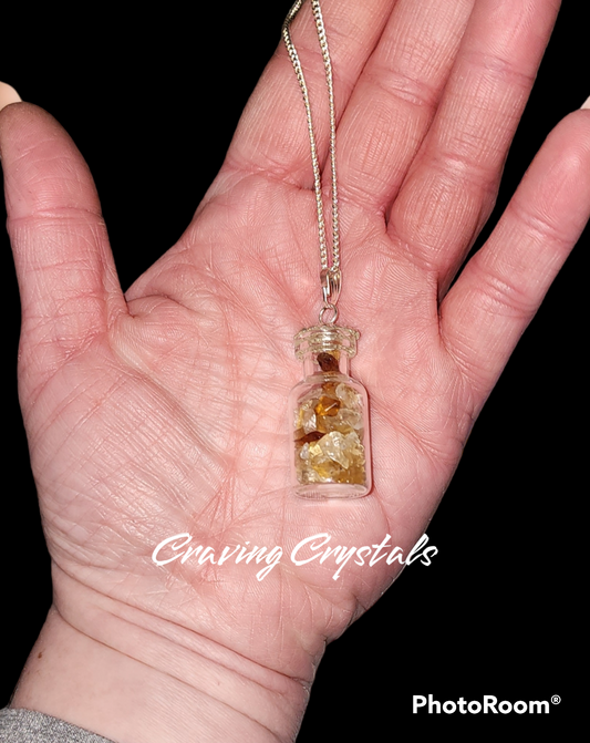 Citrine Chip Bottle Necklace | Reiki Charged