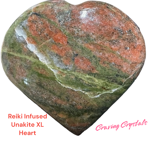 Unakite Puffy Heart / XL Palm Size / Reiki Infused