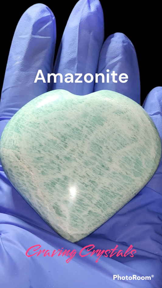 Amazonite XL Puffy Heart Palm Size - Reiki Charged