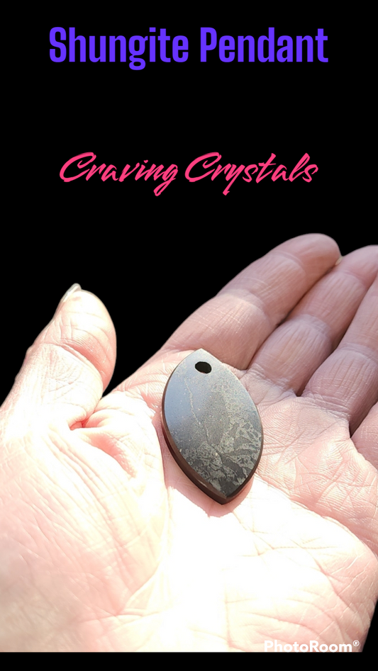 Hand-Carved Russian Shungite Flower Petal Pendant - Reiki Charged