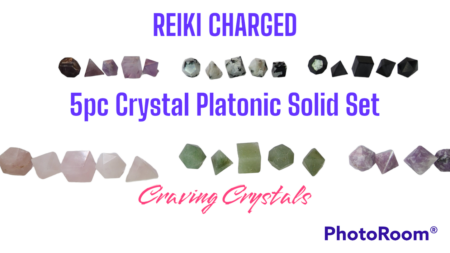 Rose Quartz Crystal 5pc. Platonic Solid Geometry Set - Reiki Infused