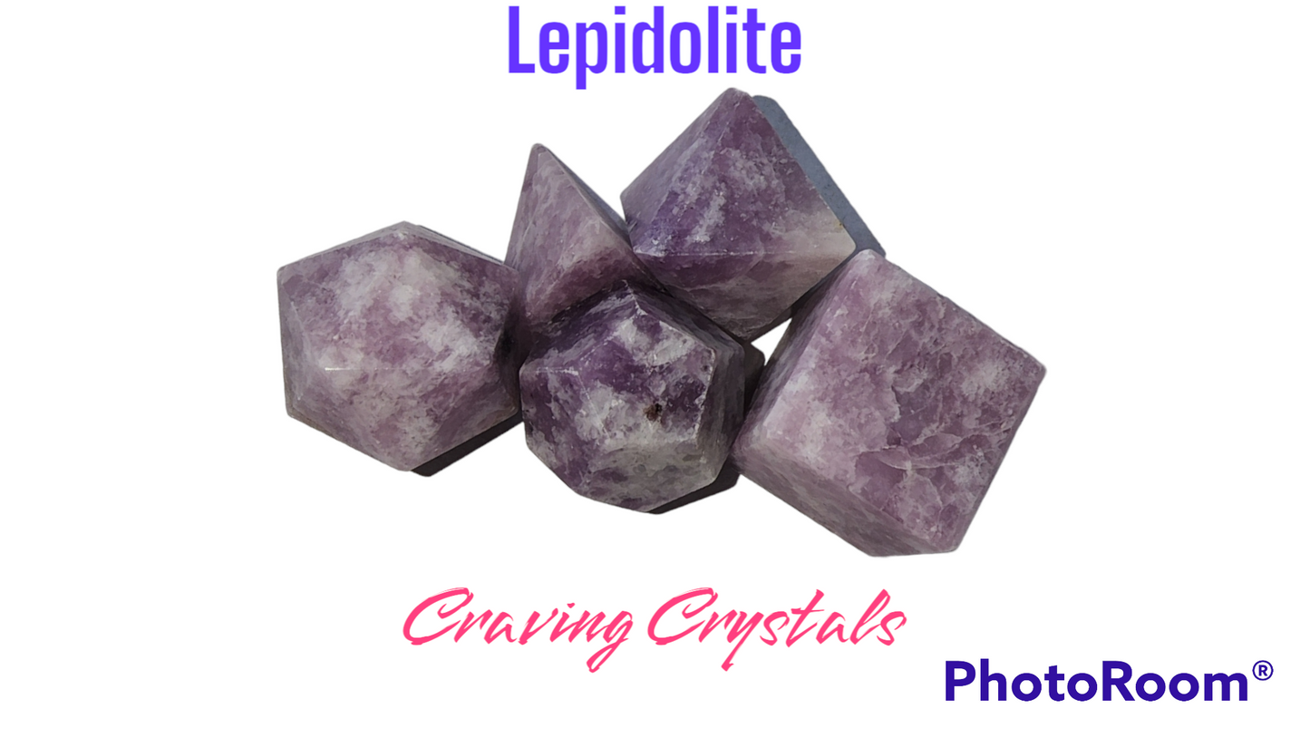 Lepidolite 5pc Platonic Solids Geometry Set - Reiki Charged