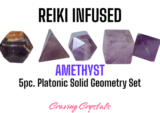 Amethyst 5PC Platonic Solid Geometry Set - Reiki Charged