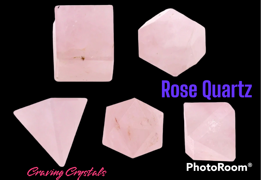Rose Quartz Crystal 5pc. Platonic Solid Geometry Set - Reiki Infused