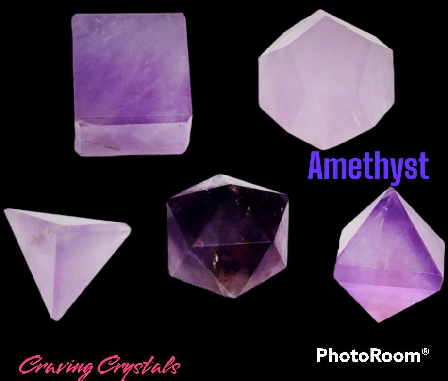 Amethyst 5PC Platonic Solid Geometry Set - Reiki Charged