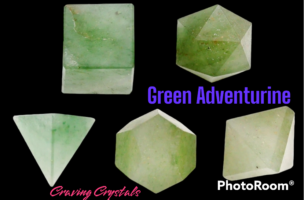 Green Aventurine 5 PC Platonic Solid Geometry Set - Reiki Charged
