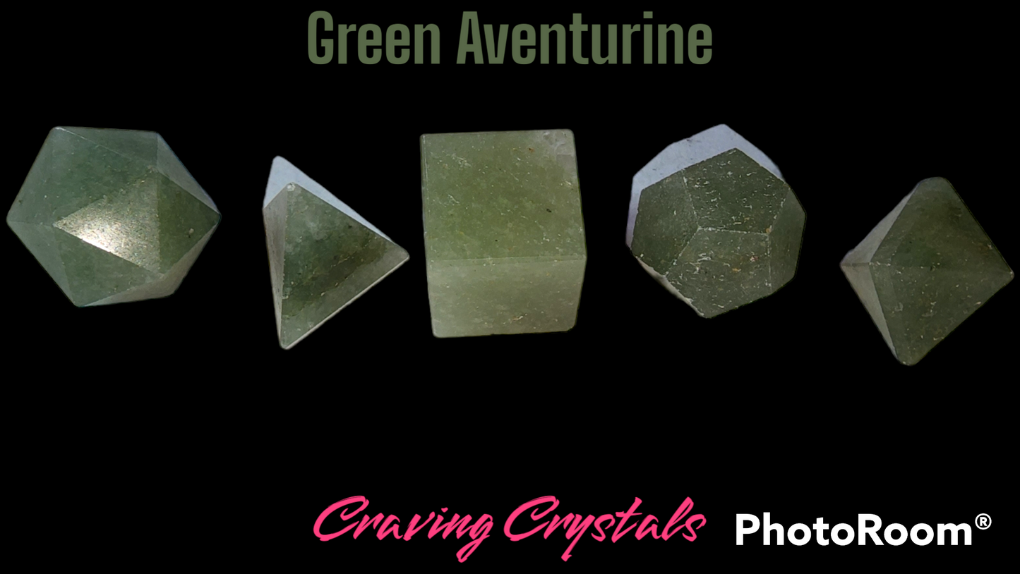 Green Aventurine 5 PC Platonic Solid Geometry Set - Reiki Charged