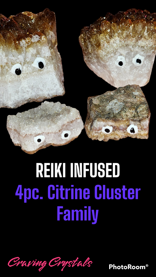 Citrine Cluster Family 4pc. Set - Reiki Charged - Crystal Buddies