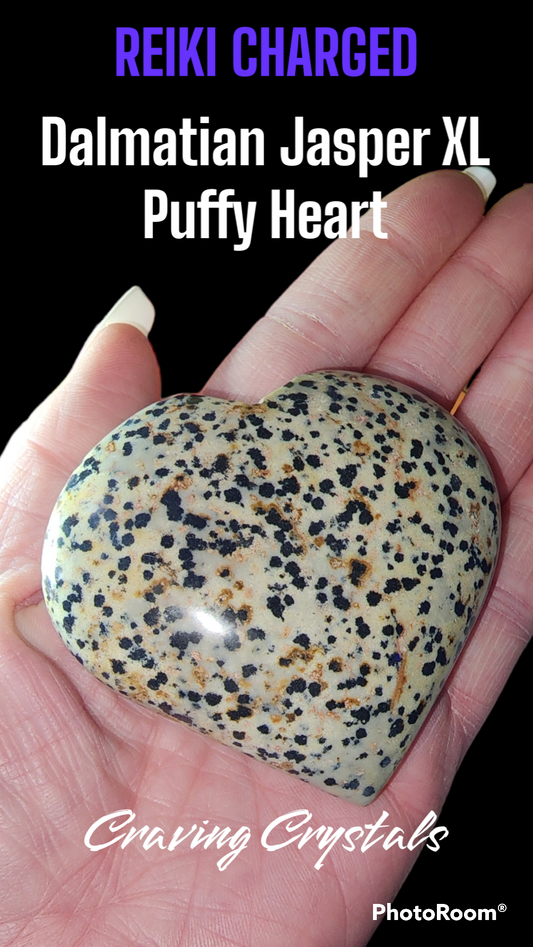 Dalmatian Jasper Puffy Heart - XL Palm Size, Reiki Charged for Inner Strength and Joy