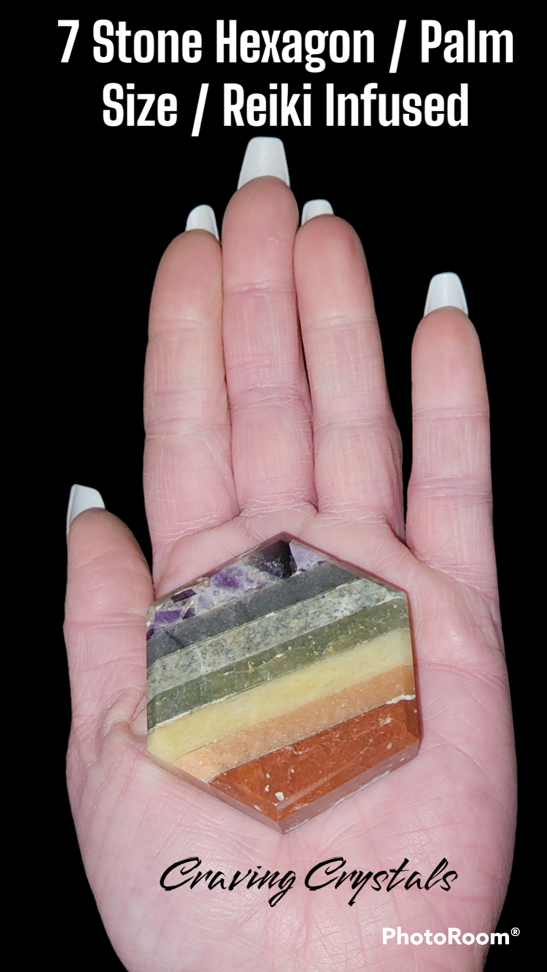 7 stone hexagonal palm size thats charged with healing reiki energy