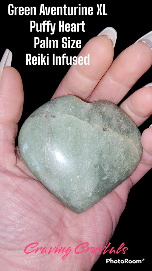 Green Aventurine XL Puffy Heart - Palm Size - Reiki Charged