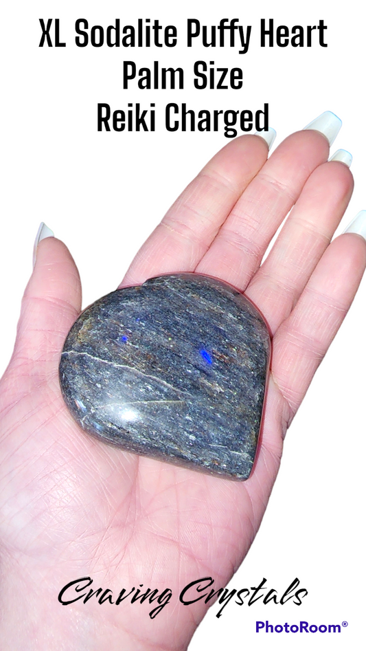 Sodalite XL Puffy Heart / Palm Size / Reiki Infused