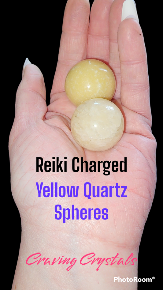 Yellow Quartz Spheres / Reiki Infused / Hand-Carved Crystal Ball