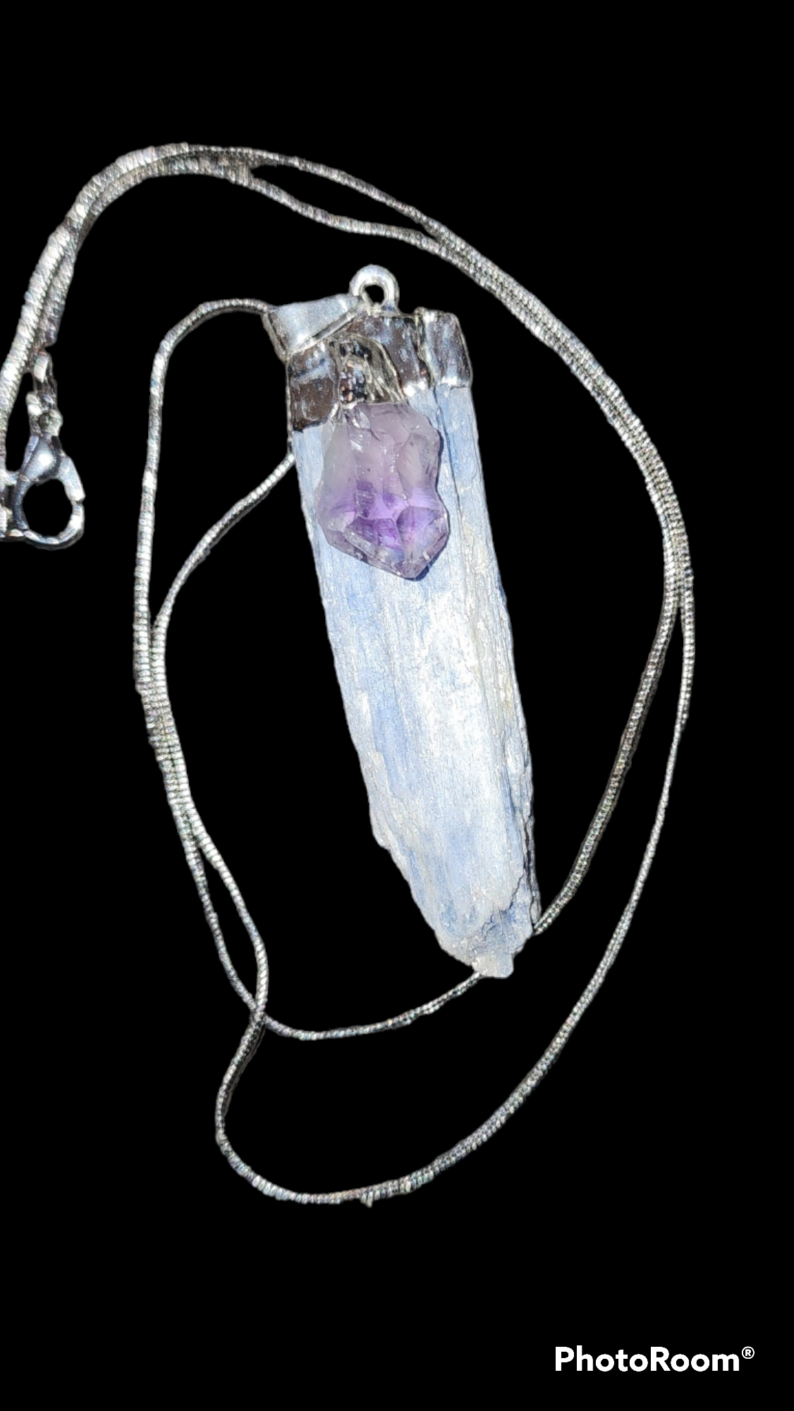 Blue Kyanite & Amethyst Crystal Necklace - Reiki Charged