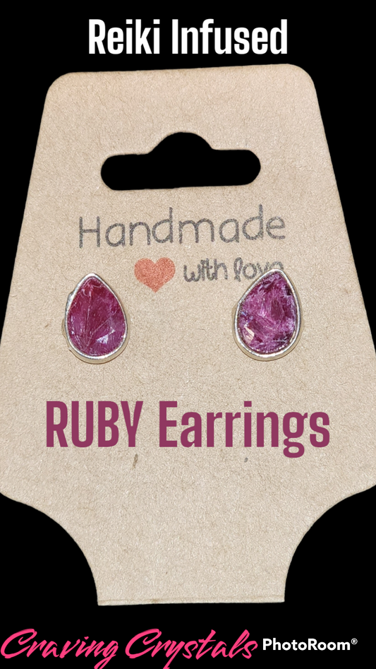 Genuine Ruby 'Teardrop' Earrings - Reiki Charged