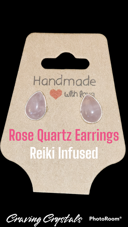 Rose Quartz Crystal Earrings - Reiki Charged