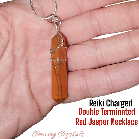 Double Terminated Red Jasper Crystal Necklace - Reiki Charged