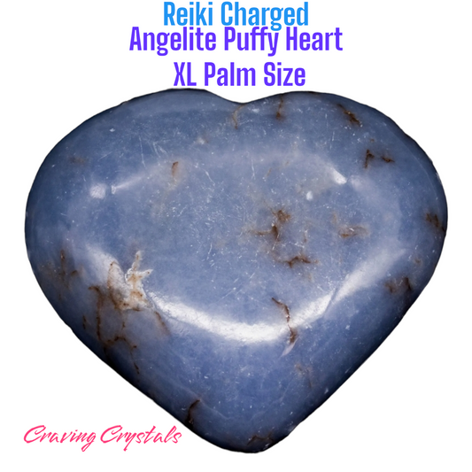 XL Angelite Puffy Heart - Palm Size - Reiki Infused