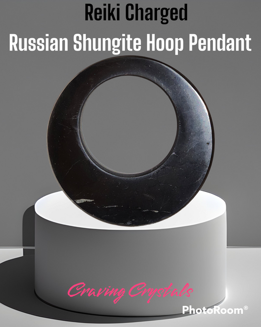 Russian Shungite Hoop Pendant - Reiki Charged