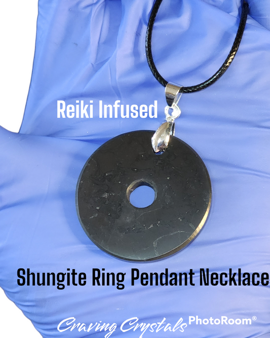 Shungite Ring Pendant Necklace - Reiki Infused