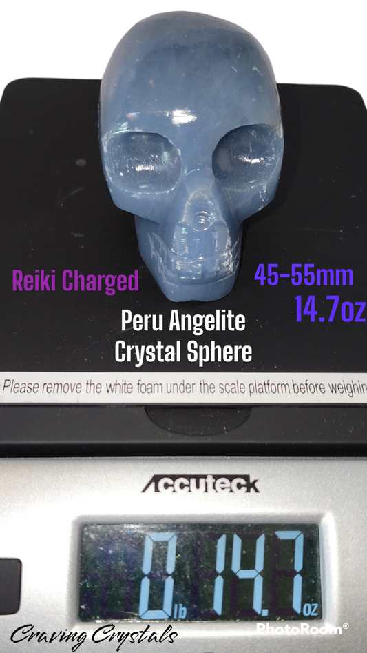 Peru Angelite (Celestite) Crystal Skull - Reiki Infused