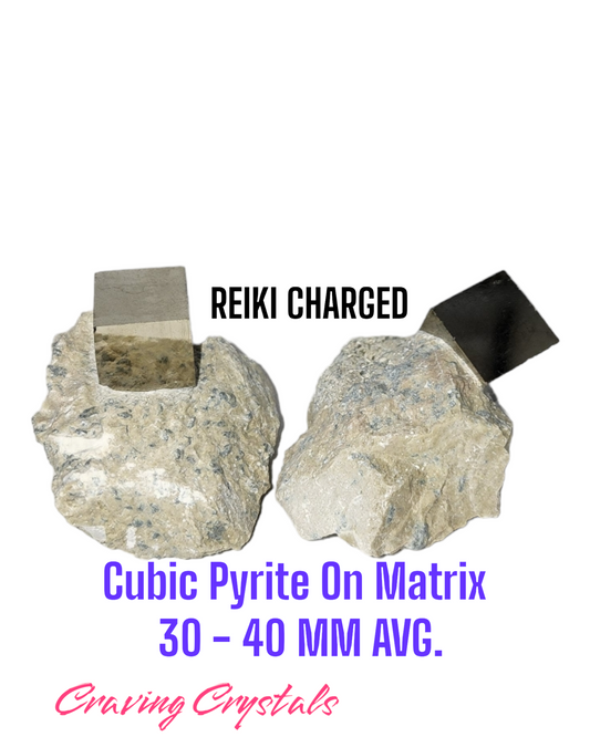 Cubic Pyrite On Matrix - Reiki Infused