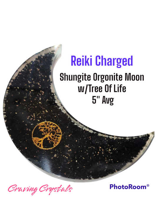 Shungite Crystal Chip Orgonite Moon - Reiki Infused - Tree Of Life