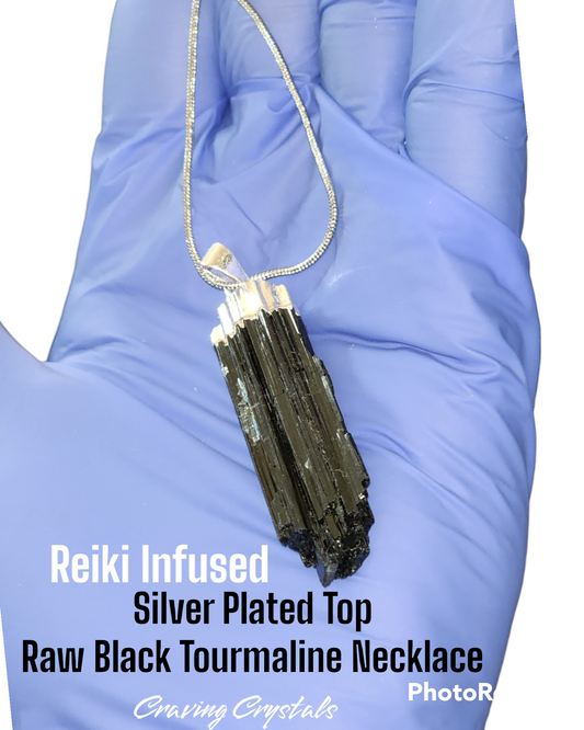 Rough Black Tourmaline Pendant w/Silver Plating - Reiki Infused