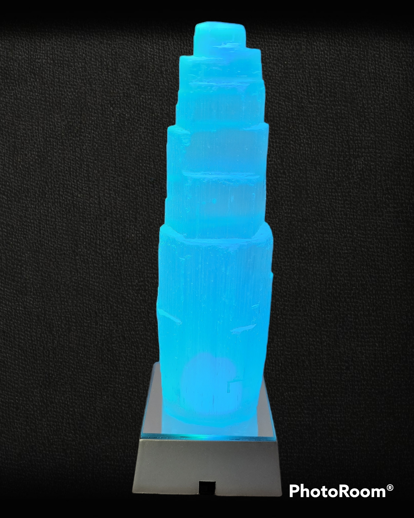 7" Selenite Skyscraper Tower Lamp - Color Changing Crystal LED Lamp/Light - Reiki Infused