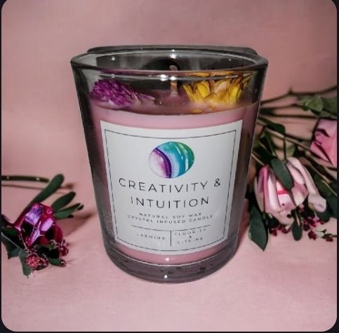 Crystal Scented Candles with Botanicals, Aromatherapy Candles with Crystals, Herbs, Dried Flowers & Spices